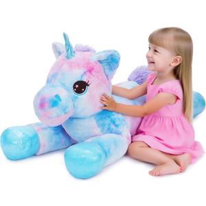 Tezituor 43in Giant Unicorn Stuffed Animal, Big Stuffed Unicorn Toys for Girls and Women, Rainbow Purple Unicorns Plush Gifts for Valentines Day, Christmas, Birthday and Party