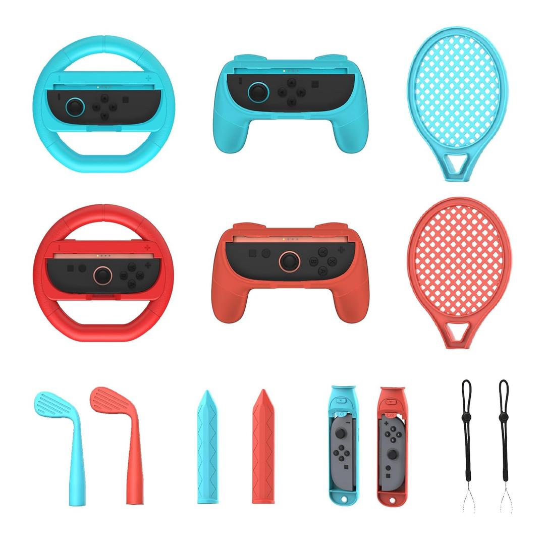 Switch 2 Sports Accessories Bundle, 14-in-1 Switch Sports Accessories Bundle for Switch 2 Joy-Con with Tennis, Golf, Steering Wheel, Sword- Motion Control Game Kit for Switch Sports & Fitness Games