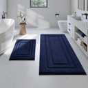 HOMEIDEAS 2 Pieces Large Bathroom Rug, Super Soft and Absorbent Long Rugs, Non Slip and Microfiber Bath Mat for Bathroom Decor (20"x47"+16" x 24", Navy Blue)