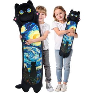 Mewaii Long Cat Plush 5 Sizes, 120% Extra Filling Giant Plushness Kids Body Pillow, Kawaii Cute Black Starry Cat Stuffed Animals Plushies, Big Long Body Pillow Plush Gift for Girls 53