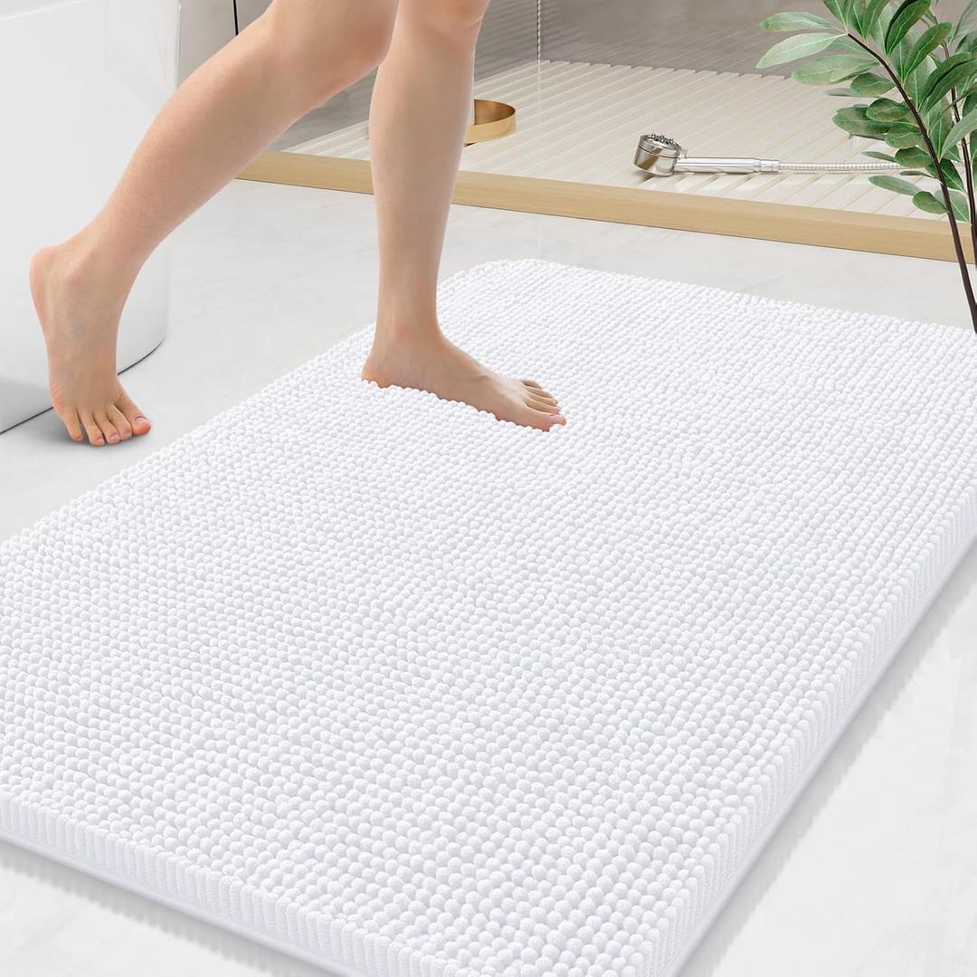 Arotive Bathroom Rugs 44x24, Extra Soft Absorbent Shaggy Chenille Bath Rugs, Machine Washable Rubber Backing Non-Slip Bath Mats for Bathroom Floor Tub and Shower, Home Decor Accessories, White