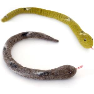Glaciart One Felt Cat Snake Toy  Soft Fuzzy Enrichment 100% Natural Wool - Interactive Catnip Play Cat Toy Set - Safe for Pets, Non-AZO Colored Dyes - 18 Long