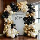 Black White Gold Balloon Garland Double Stuffed, Pearl Sand Champagne Gold Balloons Cream Beige Balloon Arch Kit for Birthday Graduation Wedding Bachelorette Engagement Party Decorations, 18in 12in 5in