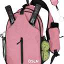 Pickleball Bag - Pickleball Bags for Women Men, Crossbody Sports Backpack  Adjustable Sling Bag with Hanging Fence Hook (Pink)