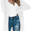 TASAMO Women's Kimono Cardigan Long Sleeve Open Front Casual Knit Sweaters Coat Oversized Soft Outwear with Pockets (White, M)