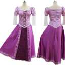Women Long Hair Rapunzel Princess Printing Cosplay Costume Adult Fancy Dress (X-Large)