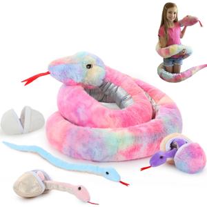 MaoGoLan Giant Snake Stuffed Animal, Realistic Large Mommy with 3 Babies & 3 Eggs Snakes Plush Toy, 79'' Long Rainbow Boa Constrictor Gift for Boys Girls Kids