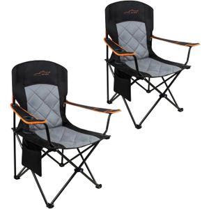 2 Pack Oversized Fully Padded Camping Chair Heavy Duty Quad Fold Arm Chair Support 350 LBS with Cup Holder, Collapsible Lumbar Back Chair Portable for Outdoor, Black