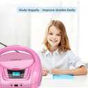 LONPOO CD Player Portable Boombox with FM Radio/USB/Bluetooth/AUX Input and Earphone Jack Output, Stereo Sound Speaker & Audio Player,Pink