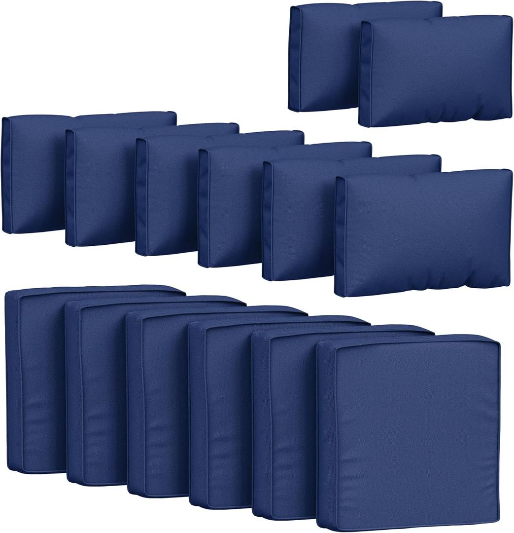 14 Pcs Outdoor Cushion Covers Patio Cushion Slipcovers Replacement Splash Proof with Zipper for Outdoor Furniture, Patio Sofa Couch 3 Sizes, Covers Only Blue, 25.5''×25.5''×4''