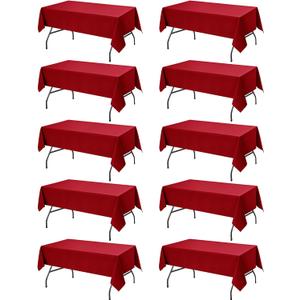 10-Pack Red Tablecloths for Rectangle Tables, 60 x 102 Inches, Stain-Resistant Polyester Fabric for 6 Foot Tables - Washable Table Covers for Weddings, Banquets, Birthday Parties, Events