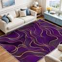 8x10 Area Rug Purple Gold Modern Rug for Living Room Indoor Machine Washable Abstract Rugs for Bedroom Ultra Soft Dining Room Large Carpet Non-Slip Non-Shedding Throw Rug for Home Office