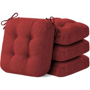IASEAHK Chair Cushions for Dining Chairs, Dining Chair Cushions, Tufted Indoor Chair Pads with Ties & Non Slip Backing, Seat Cushions for Kitchen Chairs 16.5 x 16.5 x 3.5, Set of 4, Red