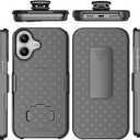 for iPhone 16 Holster Case, Combo Shell Slim Rugged for iPhone 16 Case Cover with Kickstand, Swivel Belt Clip Holster Shockproof Protective Cover 2024 Release, Black