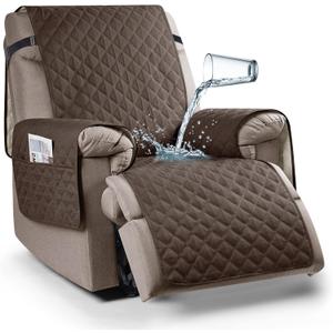 Ruaozz 100% Waterproof Recliner Chair Cover Non-Slip Reclining Cover for Recliner Chair Washable Chair Seat Cover with Elastic Straps for Kids, Dogs, Pets (Brown, 23'')
