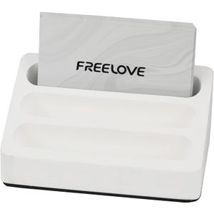 FREELOVE Desktop Card Holder, Concrete, Handmade, 3 Stair 3 Slots, Fits 30-50 Business Cards, Stone Weighted, Smooth Finish, Eva Base, Office Desk Organizer (White, Small)