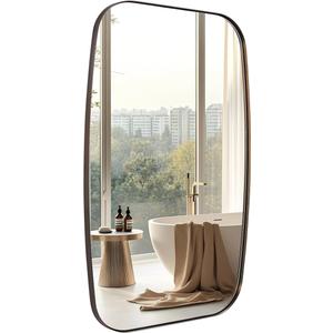 ANDY STAR Bronze Oblong Mirror, 24x36 Inch Brushed Bronze Oval Mirror for Bathroom with Stainless Steel Metal Frame, Wall Mouned for Bathroom, Living Room, Entryway