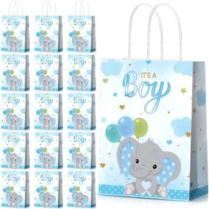 Zonon 16 Packs Baby Shower Present Bags Elephant Party Goodie Bags with Handle Elephant Themed Party Favors for Kids Birthday Baby Shower Decor Supplies(Boy Style)