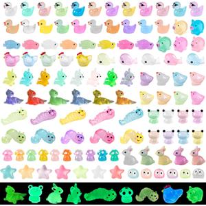 160 PCS Luminous Mini Resin Animals Miniature Animals Figurines to Hide Glow in The Dark Tiny Resin Figurines for Miniature Landscape Party Favors Bag Fillers Garden Decor