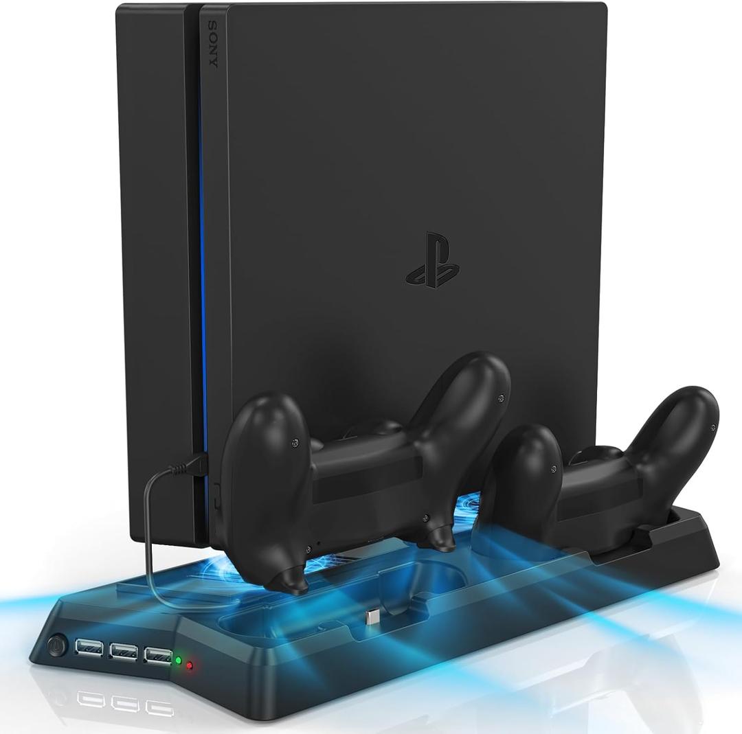 KEKUCULL Controller Charger Station for PlayStation4/PS4Slim,Vertical Stand with Dual Controller Charging Dock Station,Dual Cooling Fan and 3 USB Ports(Only for PlayStation4+PS4Slim)