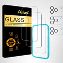 Ailun 3 Pack Screen Protector for iPhone 17 Pro [6.3 inch] + 3 Pack Camera Lens Protector with Installation Frame,Sensor Protection,Dynamic Island Compatible,Case Friendly Tempered Glass Film