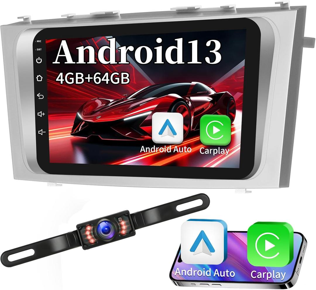4G+64G Android 13 Car Radio for Toyota Camry 2007 2008 2009 2010 2011, 9 Inch Touch Screen with GPS/FM/WiFi/USB, Support SWC, Wireless CarPlay Android Auto Head Unit