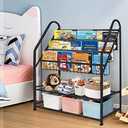 Aboxoo Metal Kids Bookshelf Black Large Freestanding for Children Room 32 in Toy Organizer Large Stable Bookcase Bookstore Library Book Unit Storage Kids Bed Living Room