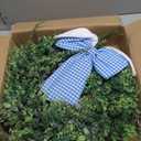 24" Easter Wreath for Front Door, Artificial Green Boxwood Spring Wreath with Bunny Ears & Blue Plaid Bow, Spring Easter Outdoor/Indoor Decor for Home Farmhouse Office Porch Wall Mantel Window