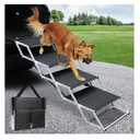 DGSL Dog Ramp for Car, 4-Step Folding Dog Stairs, Aluminum, Black, Supports Up to 250 Lbs