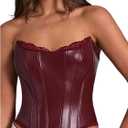Floerns Women's Rave Vintage Leather Corset Top Lace Trim Strapless Date Night Party Tube Tops (Burgundy) S