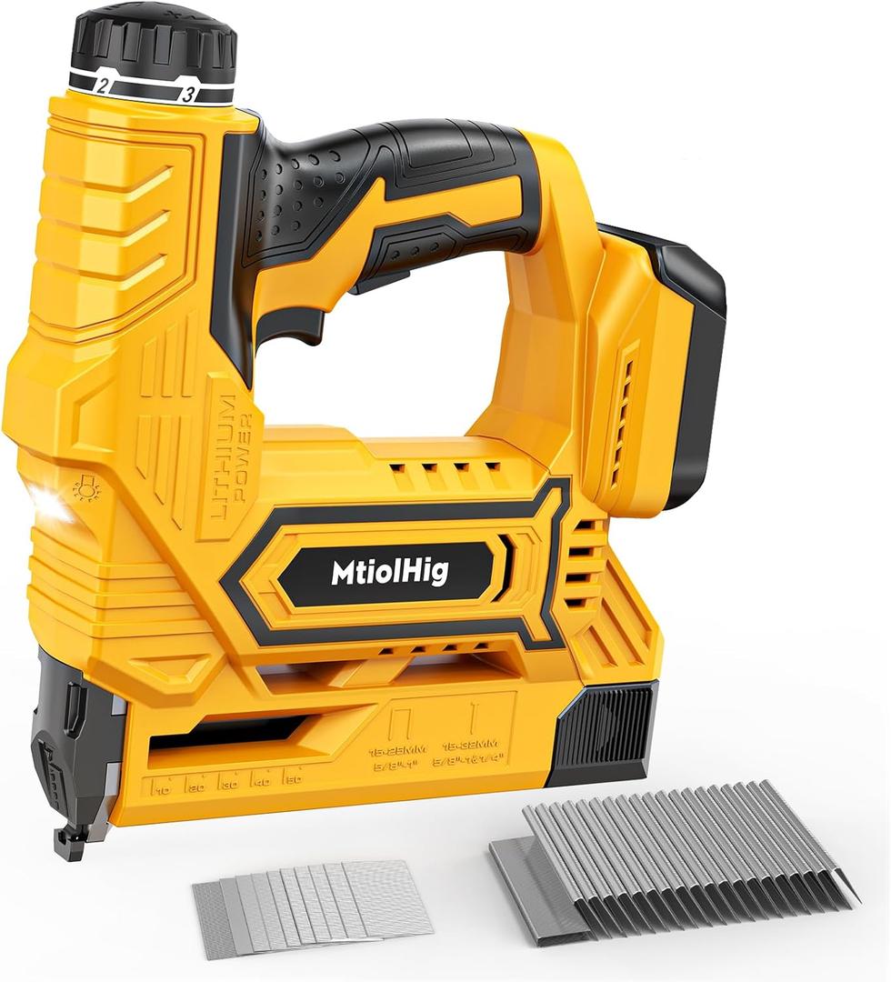 Cordless Brad Nailer Compatible with Dewalt Battery, 5/8 to 1-1/4 Inch 18 Gauge 2-in-1 Nail Gun with 2000 Nails for Wood Carpentry, Tool Only, Brushless, 2 Mode, 5.9LBS, Yellow- Max 1‑1/4" Nails