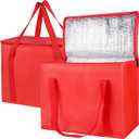 Bodaon 1-Pack Insulated Reusable Grocery Shopping Bags, X-Large Picnic Cooler Bag with Zipper Zippered Top Cold, Insulated Food/Pizza Delivery Bag (Red)