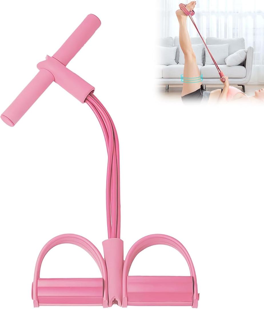 21 Fitness Resistance Bands-4 Tube Pedal Ankle Puller,Upgraded Stretch Bands for Exercise Sit Up Exercise Equipment,Multifunction Tension Rope,Foot Pedal Resistance Bands for Women Men (Pink)