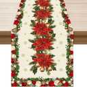 XCHI Christmas Poinsettias Leaves Bells Snowflakes Winter Xmas Table Runner Table Decoration for Home Kitchen Dining Holiday Decor 13x72 Inch