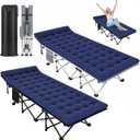 Briwooody 2 Pack Camping Cot with Mattress, Folding Heavy Duty Sleeping Cots for Adult, Comfortable Sleeping Bed with Carry Bag for Home, Office Nap, Outdoor Hiking, Travel, Beach(Navy Blue), 27.17 x 73.23 x 18.9 inches