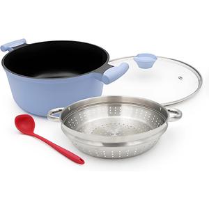 Steamer Pot for Cooking, 6.5 Qt Steam Pot with Lid, Nonstick Cooking Pot with Vegetable & Dumpling Steamer Basket, Food Steamer Cookware, Stay-Cool Handles, Induction Compatible, PFOA Free (Blue)