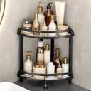 Black Bathroom Counter Organizer XL Corner Shelf, 2-Tier Bathroom Organizers Countertop, Large Capacity Corner Kitchen Storage, Skincare Makeup Vanity Tray, 9''L x 9''W x 13.8''H
