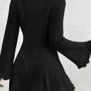 Bsubseach Crochet Bathing Suit Cover Up for Women Long Sleeve Knit Swimsuit Coverups Sexy Sun Dress (Black) S