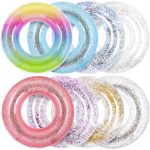 Elcoho 2 Pieces 36 Inches Inflatable Pool Floats Colorful Glitter Pool Tubes Transparent Swimming Ring Pool Floats Toy for Summer Beach, Pool Supplies
