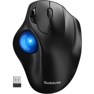 SABLUTE Wireless Trackball Mouse with 5-Level DPI, Ergonomic Mouse Wireless 2.4G Plug-and-Play for 3 Devices (Bluetooth or USB Receiver), 500mAh Battery, Compatible with PC/Laptop/Mac/Windows