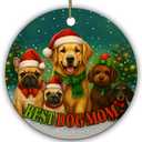 Best Dog Mom Ornament Funny for Puppy Lovers, Women, Pet Moms Cute Holiday Keepsake with Santa Dogs 2.9" Round Ceramic Ornament with Cord