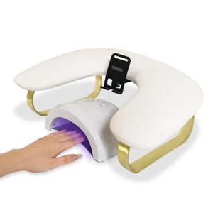 Rotating Phone Holder Nail Arm Rest, PU Leather U-Shaped Hand Stand for Nail Technicians & Manicure Use (white)