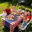 Iridescent USA 250 Years Anniversary Party Tableware Decorations Kit, Holographic Laser Plates(9+7), Sparkling Patriotic Tablecloth 9ft, Cups Napkins for 4th of July, Kids Birthday, Patriotic Party