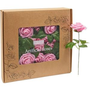 Bright Creations 136-Piece Artificial Flower Craft Kit with 60 3-Inch Foam Roses, 60 Stems, and 16 Bundles of Plastic Leaves for Centerpieces, Floral Arrangements