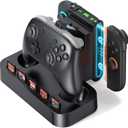 2 in 1 Charging Dock for Nintendo Switch 2 Pro Controller & Joycon, Fast Charging Station with Magnetic Snap, 5 Game Card Storage, Type-C Port, Non-Slip Base, LED Indicators, Durable Organizer Stand