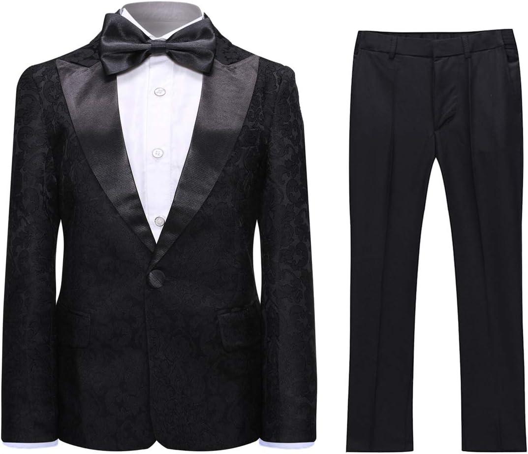SWOTGdoby Boys Tuxedo Suit Shiny Formal Dress 2 Pieces Suit Set Paisley Blazer Pants Sequin Shawl Collar