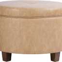HomePop 24" Large Leatherette Storage Ottoman - Sand Faux Leather, 24"D x 24"W x 17"H
