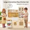 labebe Wooden Play Kitchen for Kids, Toy Kitchen Set with Ice Maker, Stove, Sink, 15 Accessories, Extra Storage with 2 Bins, Pretend Play for Boys & Girls Ages 3+