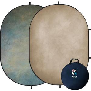 Kate 5x6.5ft(1.5x2m) Collapsible Backdrops Tan Grey Green Double Sided Reversible Pop Up Background for Portrait Photography, Video Meetings