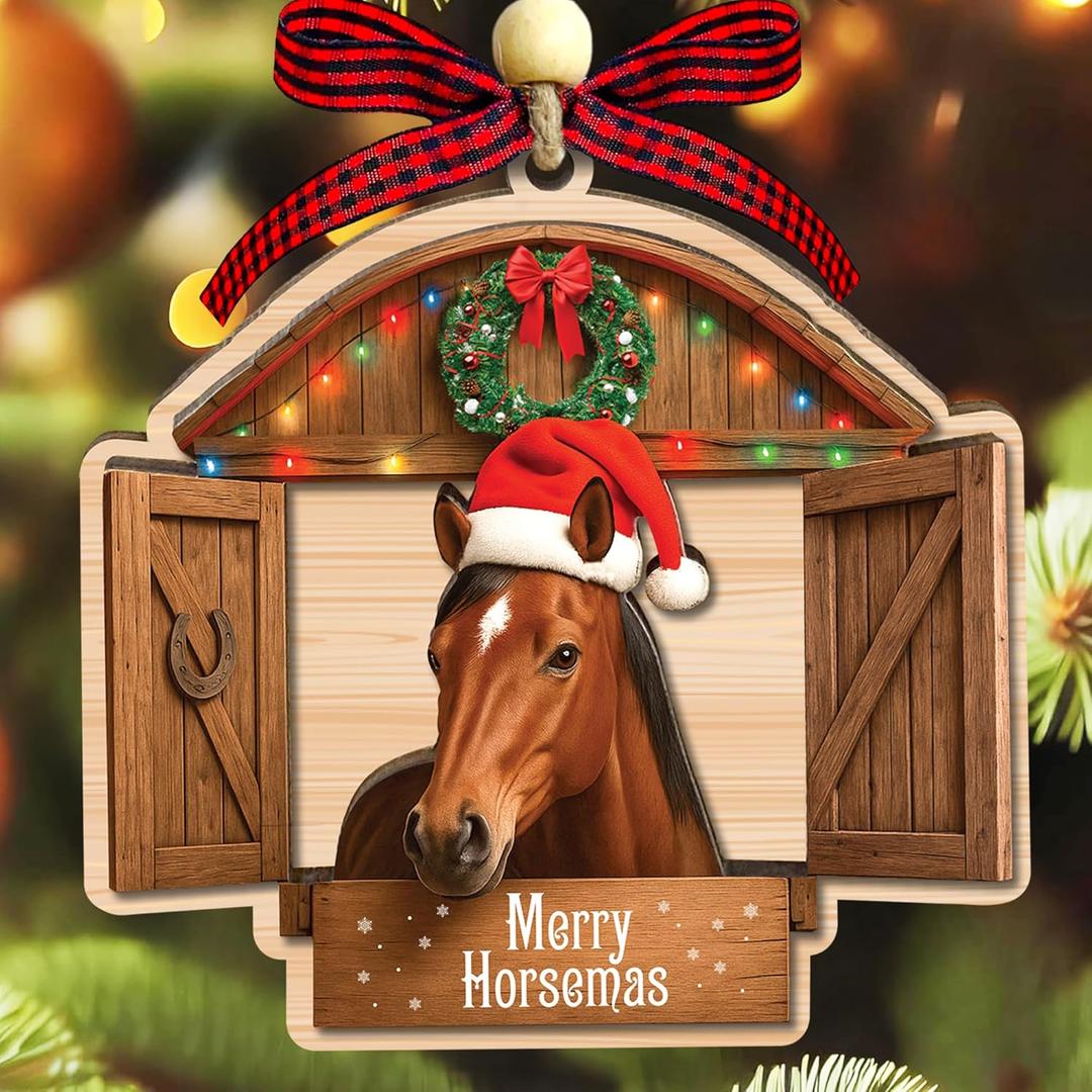 2 x Horse Christmas Ornament 2025-2 Layer Wooden Horse Ornaments for Christmas Tree - Gifts for Horses Lover, Animal Lovers - Farmhouse Christmas Hanging Decor - Rustic Farmhouse Christmas Ornaments